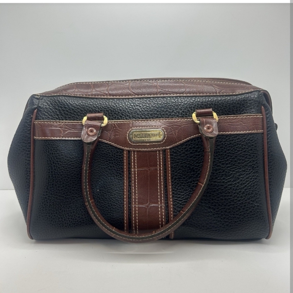 Carrelani Black and Brown Leather Duffel Bag